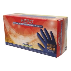 Adenna HER005 Hero 14 mil Powder-Free Latex Gloves, Extended Cuff, Medical Grade, Blue, Medium, Box of 50