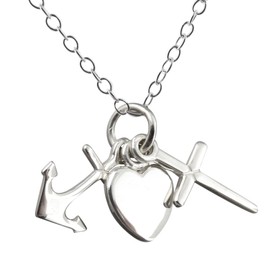 FashionJunkie4Life Sterling Silver Anchor Heart Cross - Faith Hope Charity Necklace, 18" Chain | Gifts for Men & Women | Birthday Gift for Men and Women