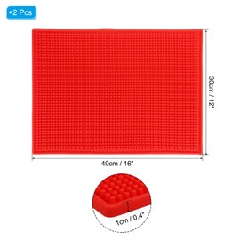 PATIKIL 16" x 12" x 0.4" PVC Bar Mats, 2 Pack Non-Slip Bar Service Cup Mat Countertop Spill Mat for Kitchen Restaurant Bar KTV Counter Barber Station Mat for Hair Salon, Red