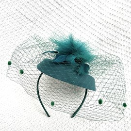 Fascinator Hats 20s 50s Hat Pillbox for Women Tea Party Cocktail Hat with Feather mesh Veil for Wedding Church (US, Alpha, One Size, Green)
