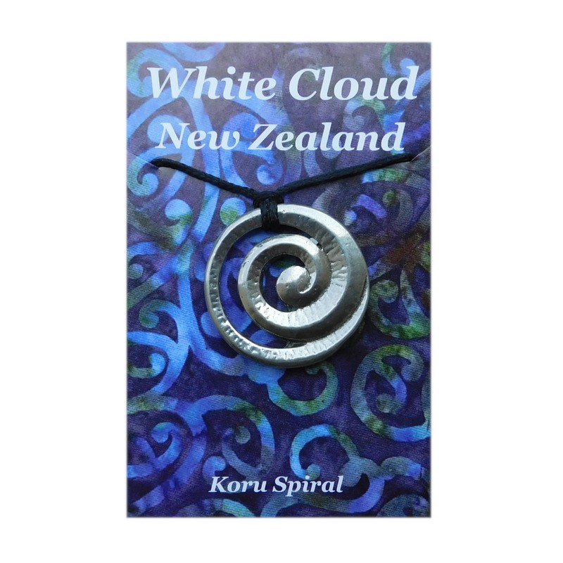 Handmade Pewter New Zealand Maori Spiral Pendant on Waxed Cord
