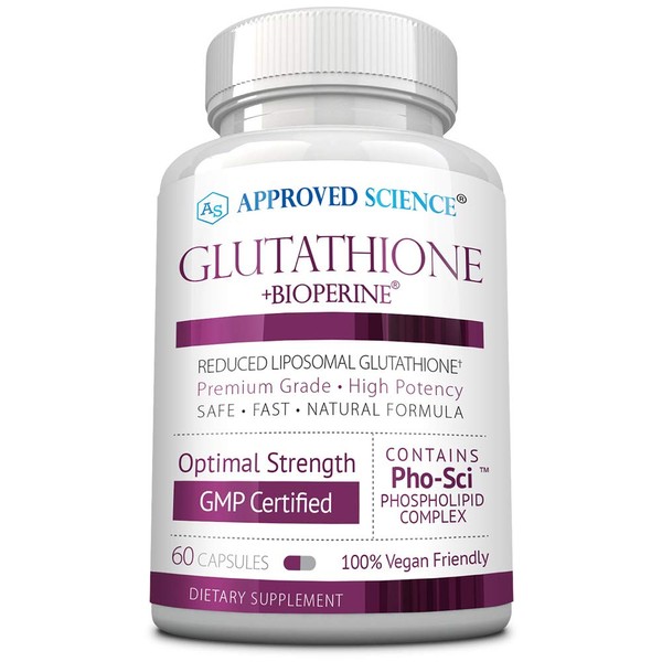 Approved Science® Glutathione - Glutathione 500 mg - Phospholipid Complex, Vitamin C, Bioperine - Top Antioxidant to Help Neutralize Free Radical - Vegan Friendly - 60 Capsules - 1 Bottle