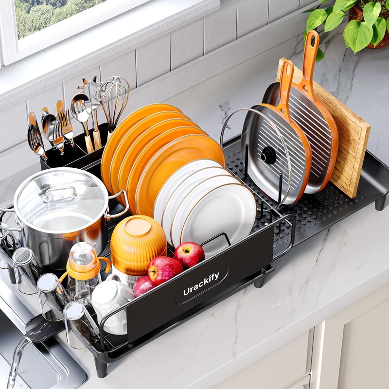 Urackify Dish Drying Rack, Expandable Dish Rack for Kitchen Countertop,