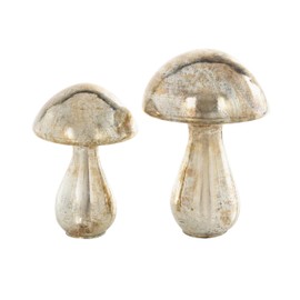 The Novogratz Glass Mushroom Handmade Decorative Sculpture Glossy Weathered Home Decor Statues, Set of 2 Accent Figurines 12", 10"H, Champagne