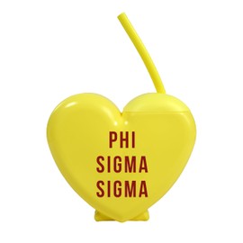 Sorority Shop Phi Sigma Sigma Tumbler with Straw - Candy Heart Shaped 16 Oz Tumbler with Lid and Silicone Straw, Reusable Plastic Cup with Screen Printed Sorority Name for any Cold Drink
