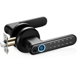 Fingerprint Door Lock, Matte Black Dock Knob with Keypads, Passcode, 0.2s Biometric Fingerprint, and Keys, Keyless Entry Door Lock with Handle for Home Hotel, Office, Apartment, Bedroom (NO APP)