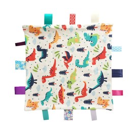 Eyand NO Crinkle Sound Comfort Tag Blanket, Mini Baby Blanket Dinosaurs Tag Red Textured Underside