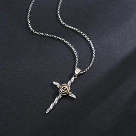 PCTJYFU Cross Necklace for Men Sterling Silver Cross Pendant with Evil Eye Necklace Christian Necklace Jewelry Religious for Men Women