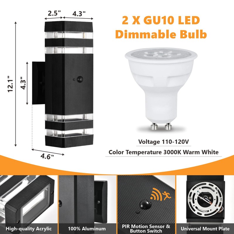 DASTOR Motion Sensor Outdoor Wall Lights 2 Pack, Dusk to