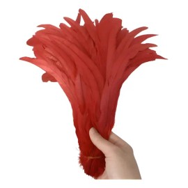 10 Plumas De Cola De Gallo Rojas 40-45cm Largas Sueltas