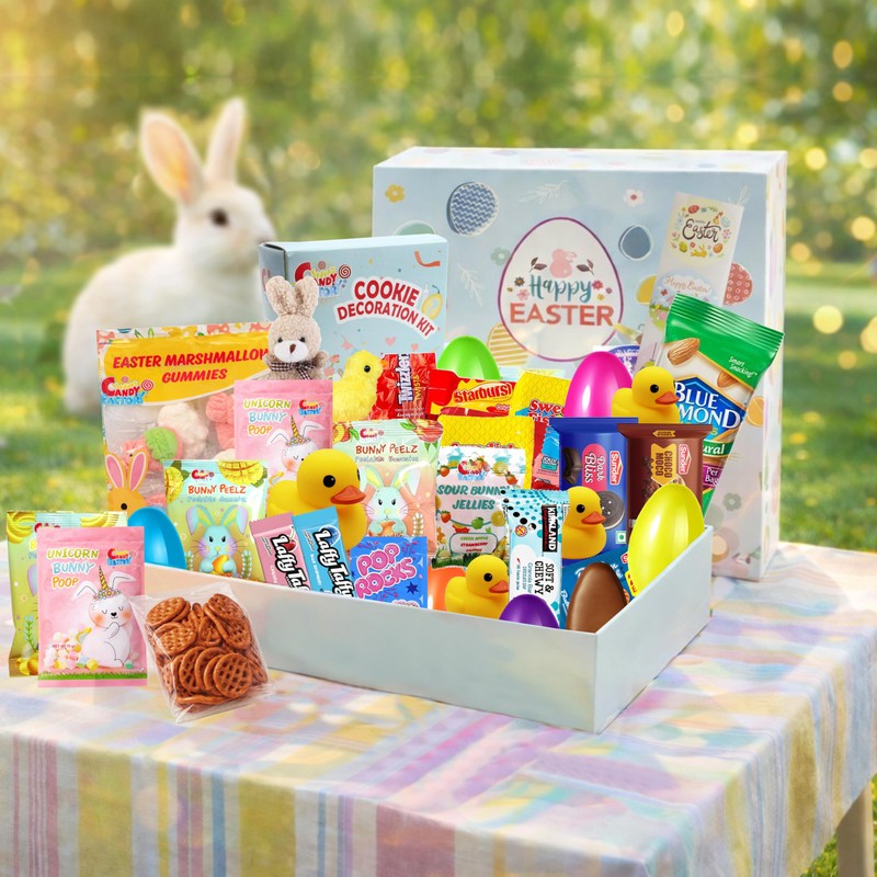 Easter Care Package Blue Box (52 Count) Filled with Candy
