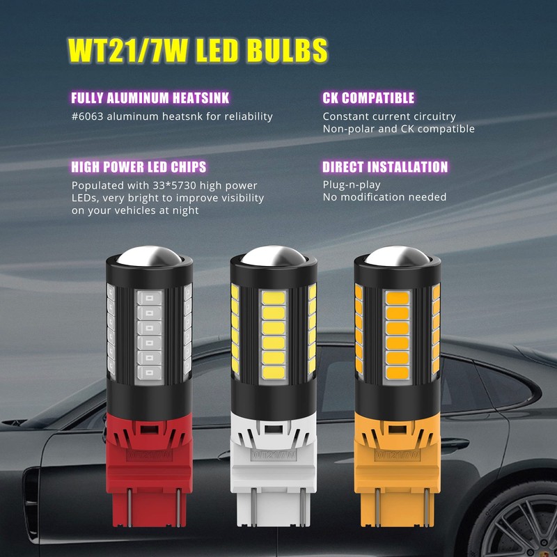 Alla Lighting WT21/7W WTY21W/7W LED Bulbs, Super Bright Rear Brake,