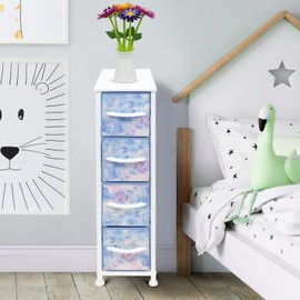 Sorbus Kids Narrow Dresser with 4 Drawers - Vertical Slim Storage Chest of Drawers with Steel Frame, Wood Top & Easy Pull Fabric Bins for Small Spaces, Closets, Bedroom, Bathroom & Laundry