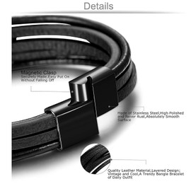 KALVICA Bracelets for Men Leather Bracelet Bangle Black Braided Leather Bracelet with Magnetic Clasp Gift for Men, Leather
