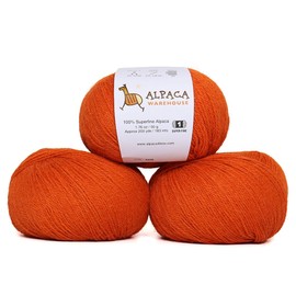 100% Alpaca Yarn Wool Set of 3 Skeins Fingering Weight - Heavenly Soft and Perfect for Knitting and Crocheting (Orange, Fingering)