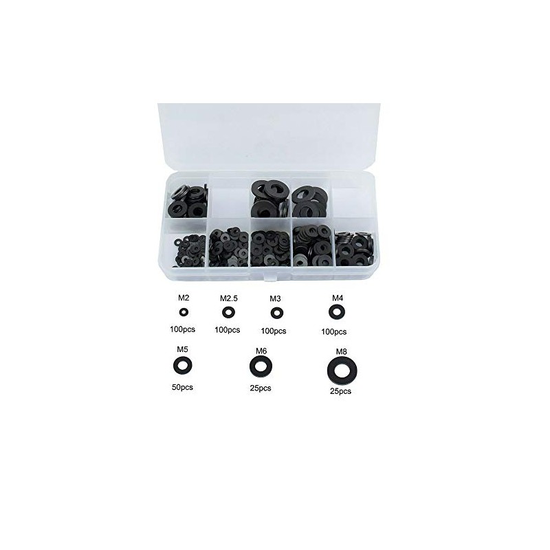 500 Pack Flat Black Washers Nylon Spacer Metric Assorted Assortment