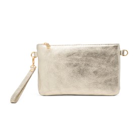 Mauro Pelletteria Women's Genuine Leather Clutch Bag - Handbag & Shoulder Bag - 100% Made in Italy - Removable Shoulder Strap & Handg, platinum