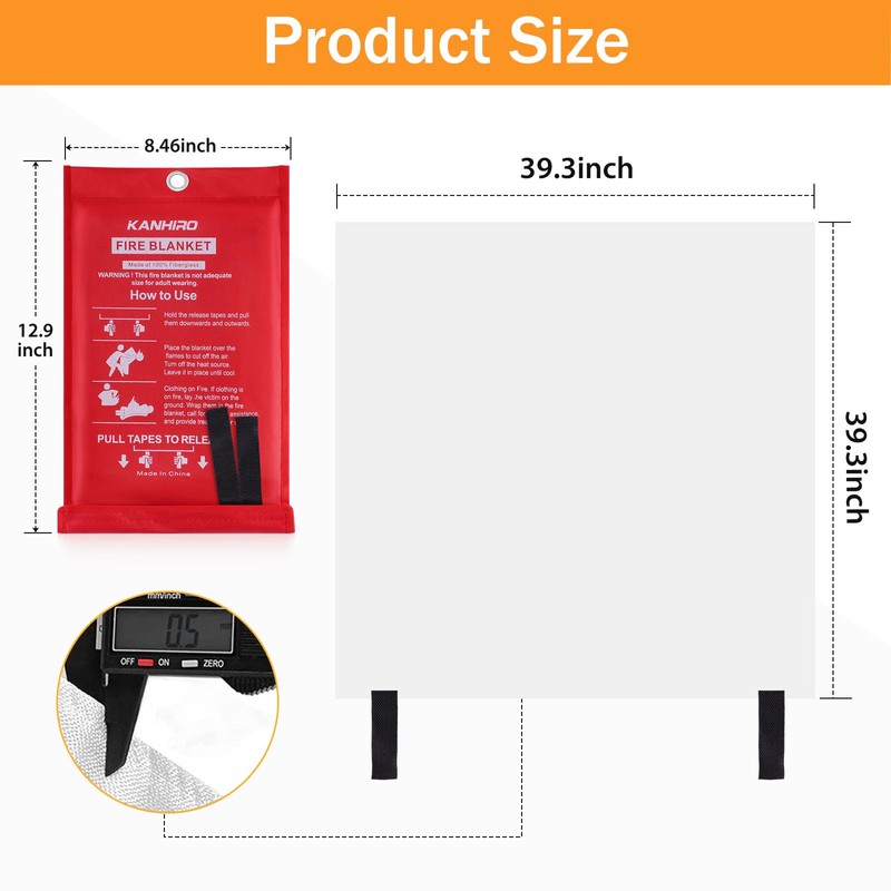 kanhiro Fire Blanket Emergency for Home Kitchen - Fiberglass Fire