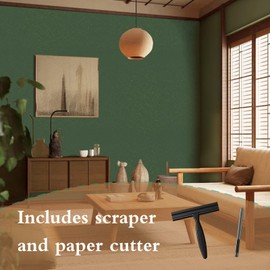 Abyssaly Green Wallpaper Peel and Stick 15.7" x 393.7" Silk Embossed Green Contact Paper for Cabinets Removable Self Adhesive Textured Wallpaper Covering for Bedroom with Scraper, Paper Cutter