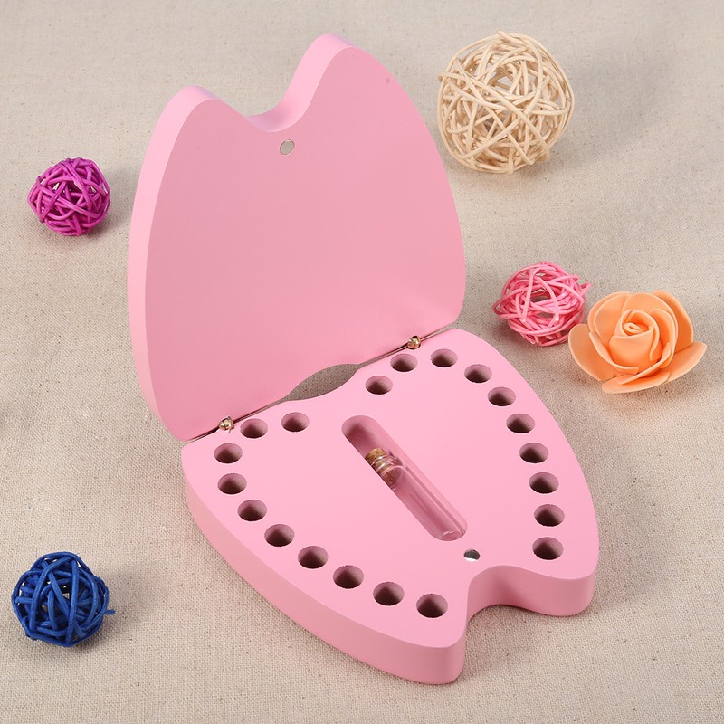 Baby Tooth Box Wooden Children Milk Teeth Collection Organizer Souvenir