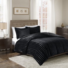 Madison Park Duke Faux Fur 3 Piece Comforter Set Black King/Cal King