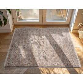 Well Woven Ethos Serenity Beige 5'3" x 7'7" Area Rug - Dense Textural Earthy Neutrals - Central Asian Tekke Inspired - Easy Clean Stain-Resistant - Perfect for Cozy Spaces and High-Traffic Areas
