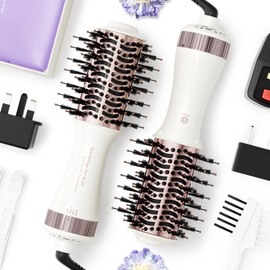 Dual Voltage Hair Dryer Brush in one, Portable Travel Mini Hot Air Blow Dryer Straightener & Curler Brush, Round 2-Inch Blowout Styler Volumizer Tools, 110/220V US/EU/UK Plug for International Travel