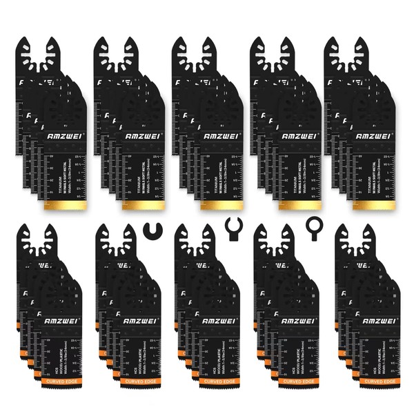 AMZWEI 50PCS Multi Tool Blade Kits, Professional Titanium Oscillating Tool