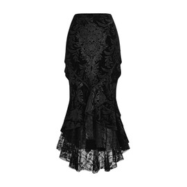 Verdusa Women's Goth Lace Fishtail Skirts Renaissance Ruffle Bodycon Long Skirt Black Medium