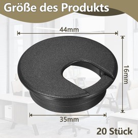 Pack of 20 Cable Grommet Desks, 35 mm Hole Saw Desk Hole Cover, Plastic Cable Guide for Computer Desks in the Office, Study Tables, Black and Light Grey