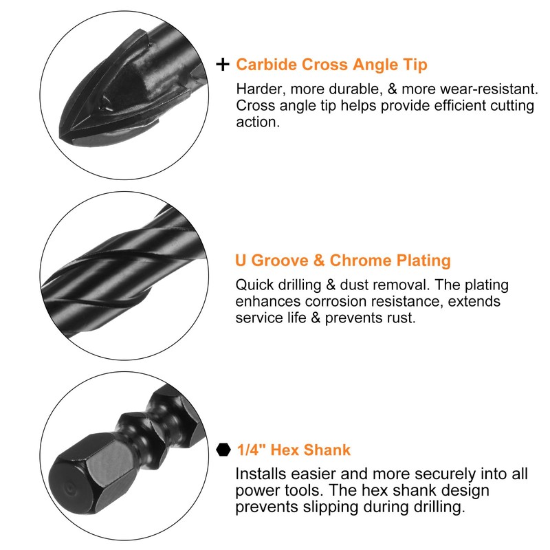 sourcing map 6pcs Concrete Masonry Drill Bits 14mm (9/16") Tungsten