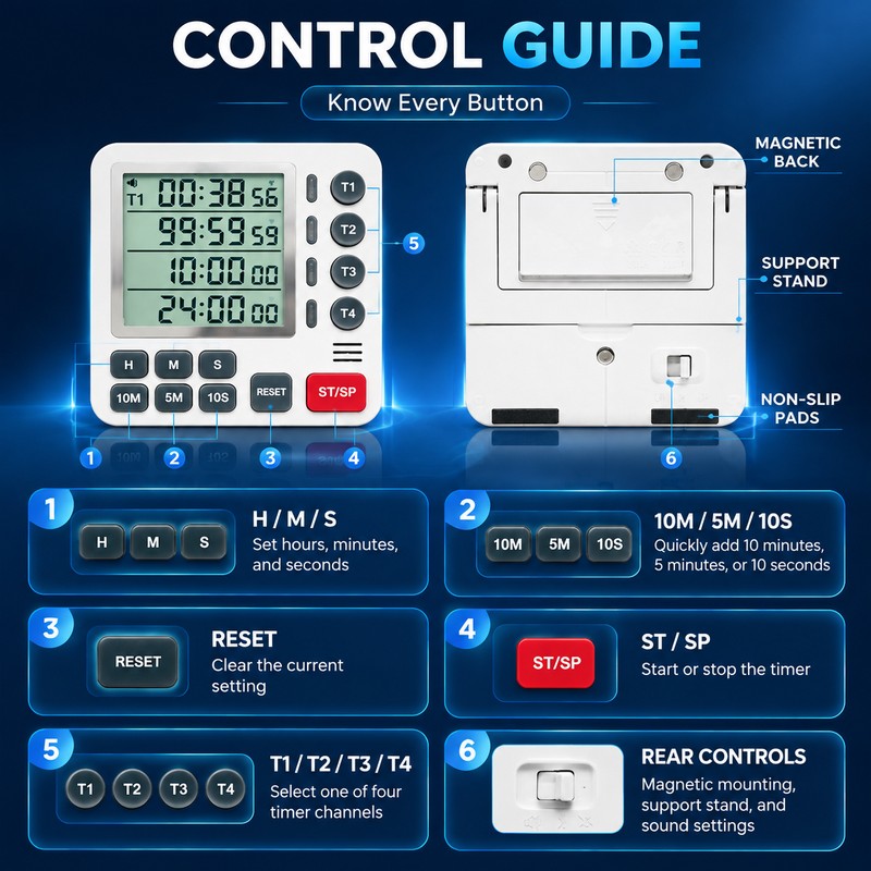 4-Channel Digital Kitchen Timer for Cooking & Study – LCD