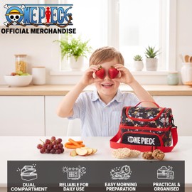 Get Trend One Piece Borsa Termica Porta Pranzo Bambini, Borsa Pranzo con 2 Scomparti Isolati Zip, Manico Robusto e Tracolla Regolabile e Rimovibile per Scuola e Gite, Idea Regali