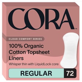 Cora Period Regular Liners | 100% Organic Cotton Topsheet | Unscented, No Wings (72 Liners)