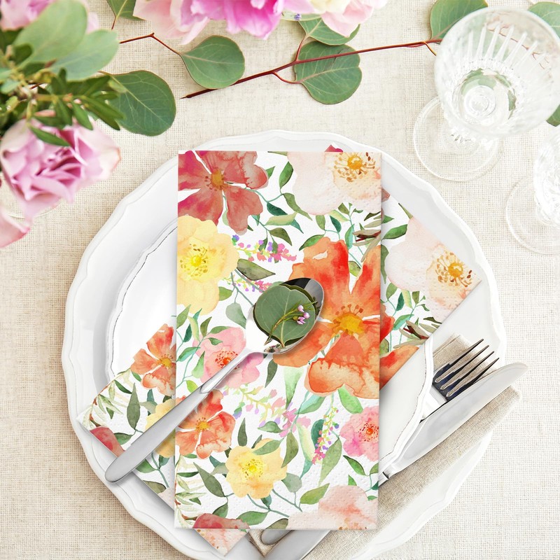 Summer Floral Paper Napkins - 100Pack, 2Ply