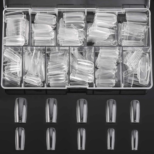 500 x Clear Acrylic Nail Tips Square with Case