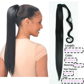 Ponytail Hair Extensions Synthetic Hair Straight Clip in Ponytail Extensions 24 Inch Long Wrap Around Ponytail Hair Extensions for Women 1# Black 100g