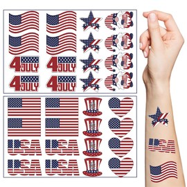 Fourth of July Temporary Tattoo,10 Sheets USA Patriotic Face Tattoos Stickers American Flag Multiple Design Waterproof Independence Day Temporary for USA Party Favors Decoretions Accessories