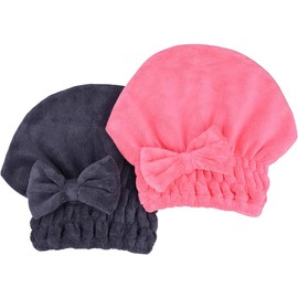 Microfiber Hair Drying Caps Princess Shower Cap makeup Hats Extreme Soft & Ultra Absorbent Fast Drying Hair Wrap Towels Quick Drying Towel Hat For Women and Girls (Darkgrey+Rose Red)