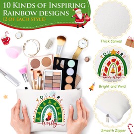 Fumete 40 Pcs Inspirational Gifts for Women 20 Rainbow Canvas Makeup Bags 20 Inspirational Keychains Employee Appreciation Gifts(Joyous)