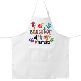 JNIAP Kindergarten Teacher Apron Preschool Teacher Apron With Pockets Educator Of Tiny Humans Kindergarten Teacher Gifts (Educator of Tiny white)