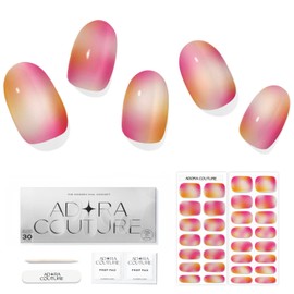 ADORA COUTURE Semi Cured Gel Nail Strips Fall | 30pcs Uv Gel Nail Stickers with Uv Light | Pink Magenta Ombre Nail Wrap | Fall Nail Art Gel Stickers for Nails Uv Light (Ruby Orchid)
