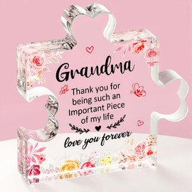 Emibele Gifts for Grandma, Grandma Birthday Gifts, Engraved Acrylic Block Piece Plaque Decorations for Countertop, Heartwarming Grandmother Present from Family, Christmas Grandma Appreciation gifts