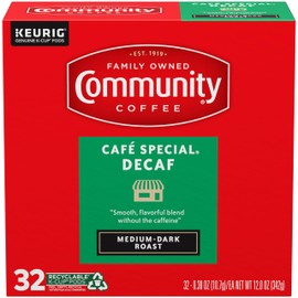 Community Coffee Café Special Decaf, Medium-Dark Roast, Single-Serve Keurig K-Cup Pods, 32 Count (Pack of 4)