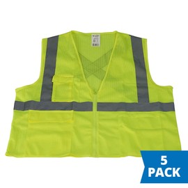 J. J. Keller & Associates, Inc. 5-pk. S/M Type R Class 2 Safety Vest - High Visibility Lime, SAFEGEAR