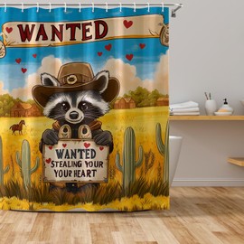 Bomehsoi Shower Curtain for Bathroom 72" x72" Polyester Waterproof A Comical Scene Raccoon is Wanted Because it has Stolen Your Heart. Farmhouse Style