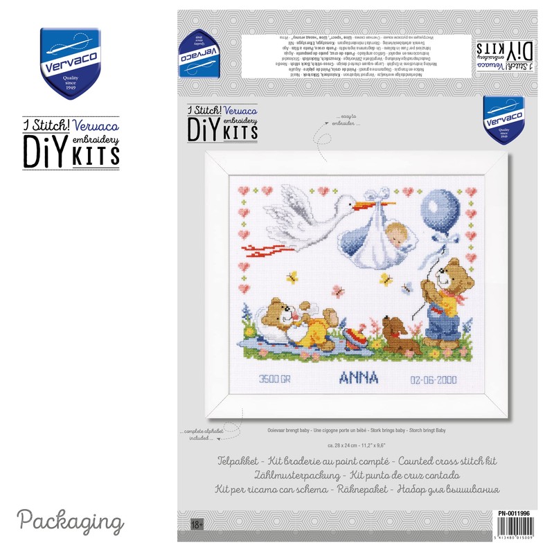 Vervaco Birth Record New Arrival Counted Cross Stitch Kit, Multi-Colour