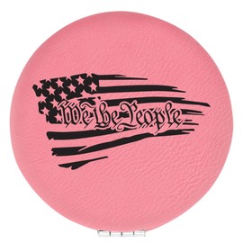 Enthoozies We The People US Flag Pink Laser Engraved Leatherette Compact Mirror - Stylish and Practical Portable Makeup Mirror - 2.5 Inch Diameter
