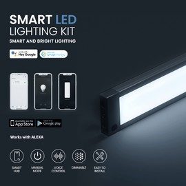 EShine 3 Pack 12 inch Black Smart Dimmable LED Under Cabinet Lighting Kit Compatible with Alexa, Google - Cool White (6000K)