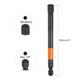 sourcing map 2pcs H8 Hex Head Drill Bit Wrench 8mm Metric Flat Tip 1/4" Hex Shank 100mm (4") Long Magnetic Black Phosphate Hexagonal Screw Driver Socket Industrial Screwdriver Power Bits